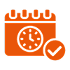 Calendar with clock and check mark icon