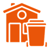 Waste management icon featuring home and bin